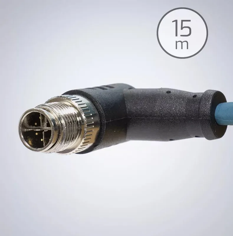 M12 to RJ45 IP67 Cat6a Cable [Right Angle, Triton Side] – 15m, Dark Green