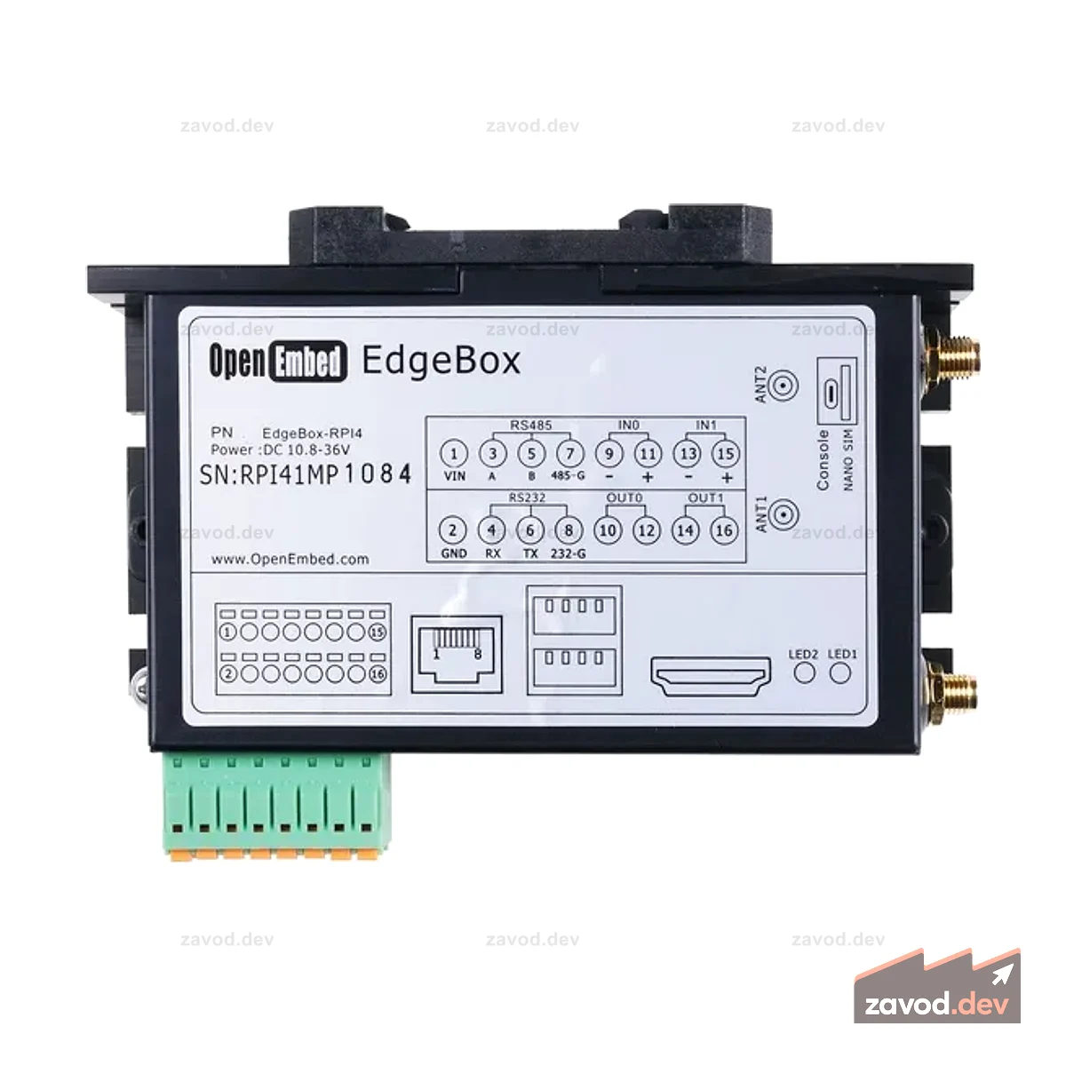Контроллер EdgeBox-RPi4 Edge Computing с 4 ГБ ОЗУ, 32 ГБ eMMC и Wi-Fi 2,4/5 ГГц