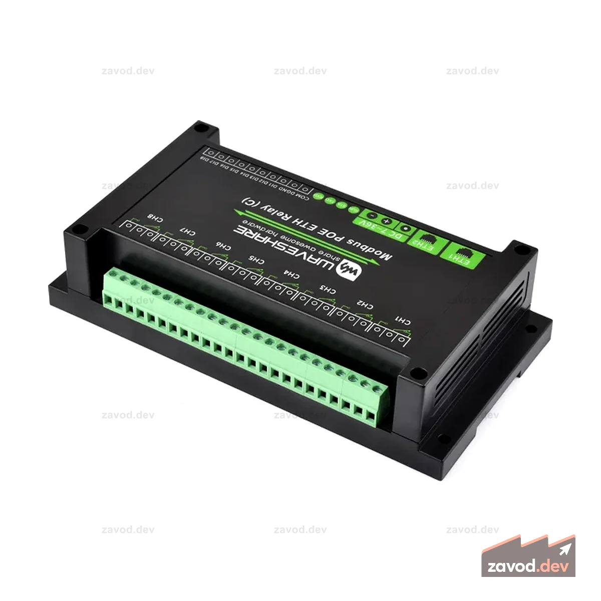 8-канальный релейный модуль Dual Ethernet – PoE, Modbus RTU, крепление на рейку