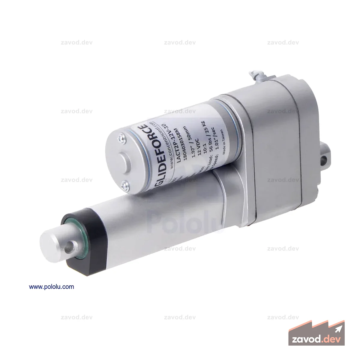 Glideforce LACT2P-12V-20 Легкий линейный привод с обратной связью: 50 кгс, ход 2 дюйма (полезный 1,97 дюйма), 0,57 дюйма/с, 12 В