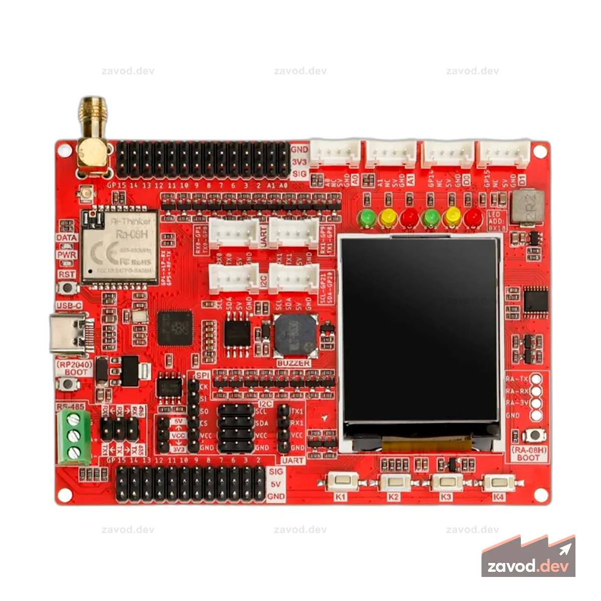 Плата разработки Elecrow LoRaWAN RA-08H, интегрированная RP2040 с 1,8-дюймовым ЖК-дисплеем для связи на большие расстояния (868 МГц/915 МГц)