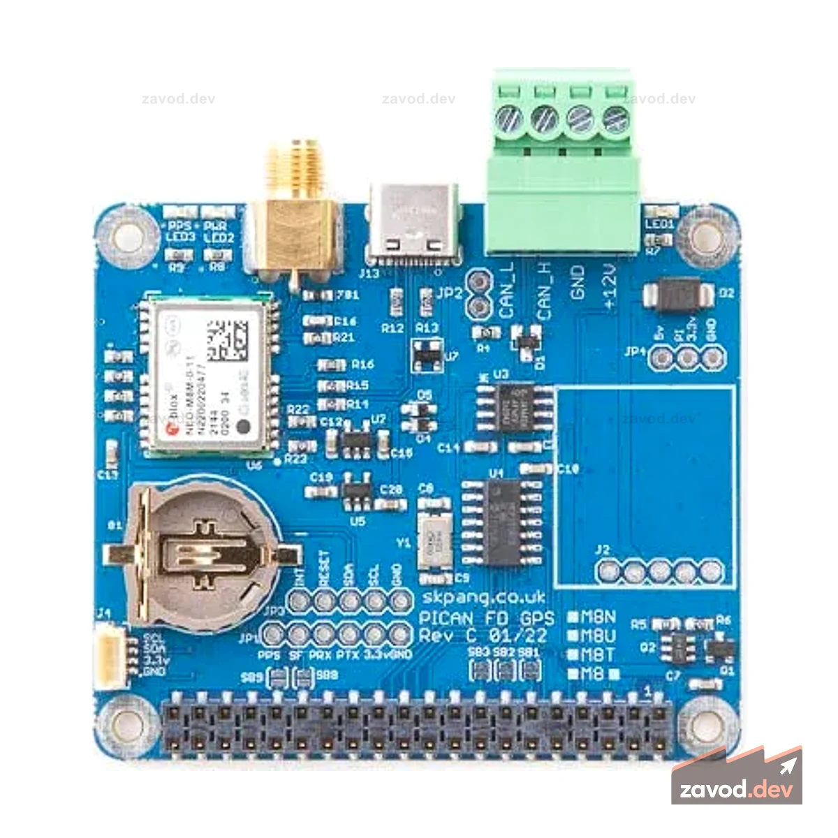 PiCAN FD с GPS/GNSS ublox NEO-M8U Untethered Dead Reckoning с 3D-датчиками для Raspberry Pi