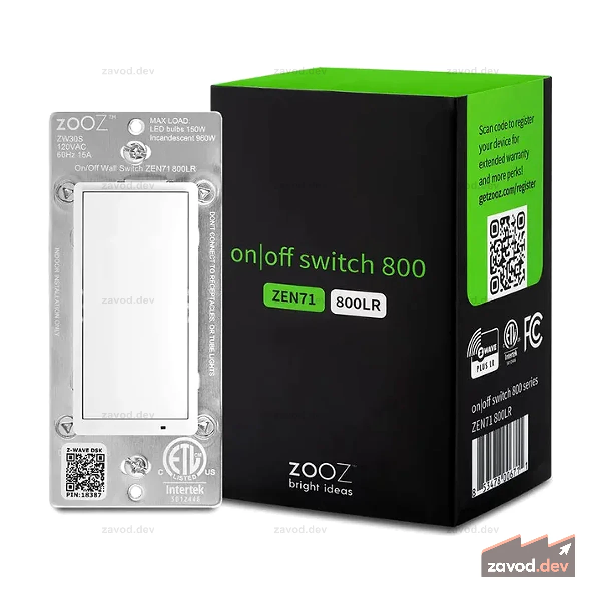 Zooz 800 Series Z-Wave Выключатель света дальнего действия вкл/выкл ZEN71 800LR
ФУНКЦИИ