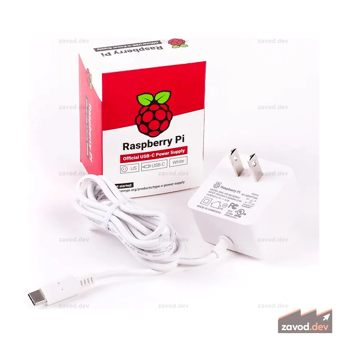 Блок питания Raspberry Pi 4 белого цвета