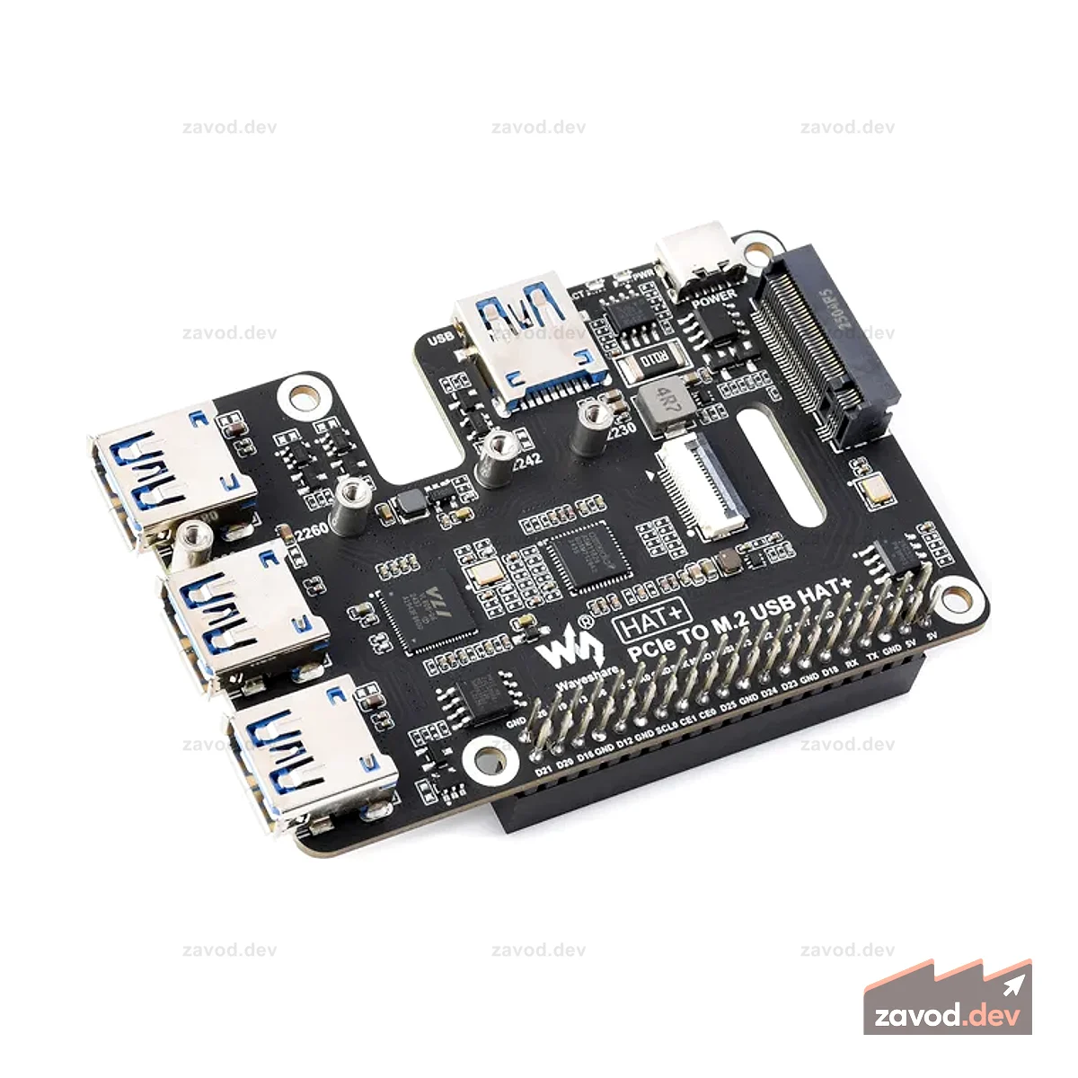 Raspberry Pi 5 PCIe HAT — USB 3.2 Gen 1, поддержка твердотельных накопителей M.2 NVMe